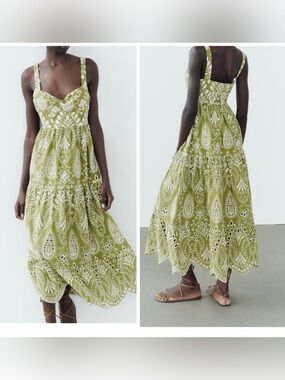 Gorgeous Zara openwork embroidered green dress